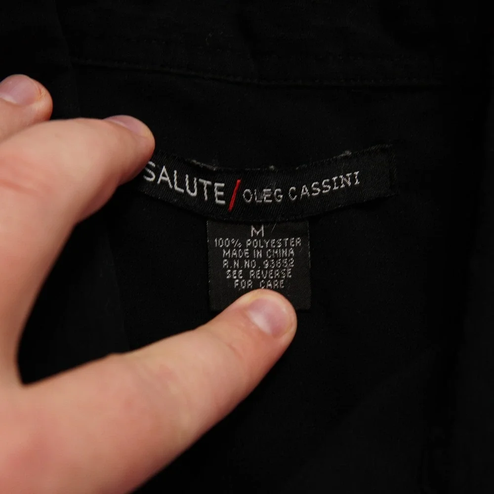 Oleg Cassini Salute Medium Black Men's Collared Dress Shirt Polyester